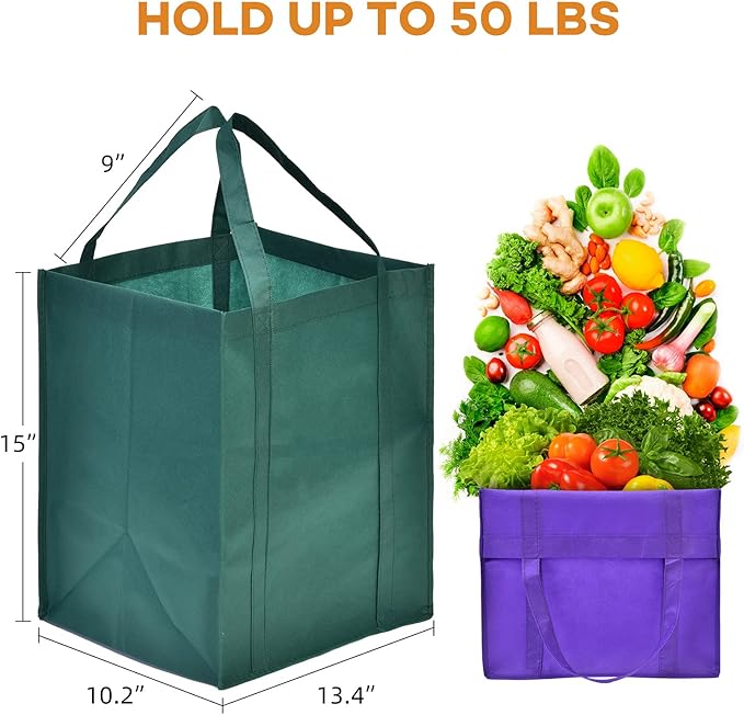JERIA 24-Pack Reusable Grocery Bags，Large Washable Foldable Shopping Bags，Heavy Duty Tote Bags with Reinforced Handles