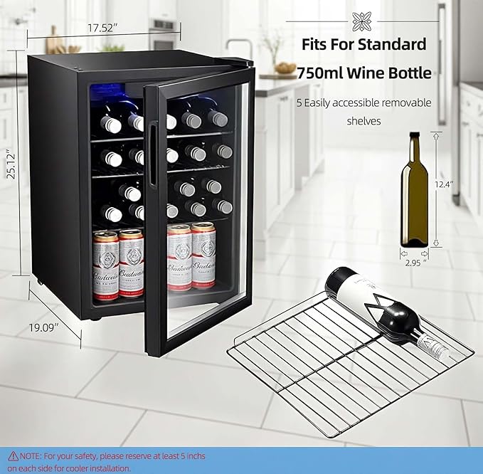 Antarctic Star 16 Bottle Wine Cooler Beverage Refrigerator Small Mini Wine Cellar Beer Soda Clear Glass Door Bar Fridge Quiet Operation Compressor Adjust Temp Control Freestanding, 2.4 Cu. Ft