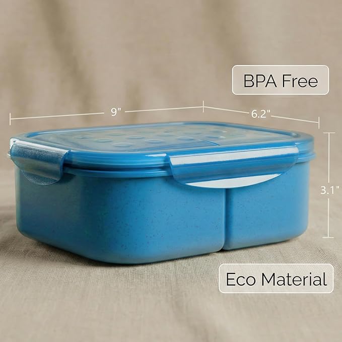 MISS BIG® Bento Box Adults–Portable Lunch Box with Compartments,Leak-Resistant Wheat Material Lunch Container for Meal Prep, Work, office,Picnic,Home - Microwave & Dishwasher Safe (1900ml Nile Blue)