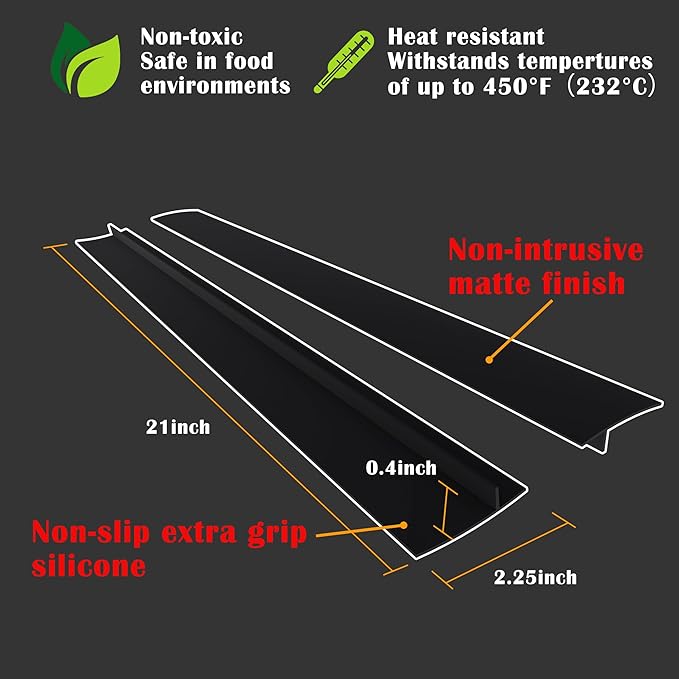 Silicone Stove Counter Gap Cover 21" by Kindga, Easy Clean Gap Filler Sealing Spills Between Kitchen Counter, Appliances,Stovetop, Oven, Washing Machine, Washer, Dryer Set of 2 (Black)