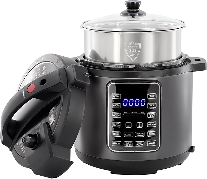 MegaChef 6 Quart 11-in-1 Electric Pressure Cooker, Multi-Cooker with Stainless Steel Crock, 11 Preset Functions