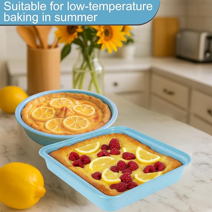 Baking Pans Set Non Stick, Bakeware Sets Stackable, Oven Safe, Steel Baking Set Supplies for Home Baking, Roasting, Easy to Release, Sturdy Bake Gifts for Holiday, Blue, 6 Pieces