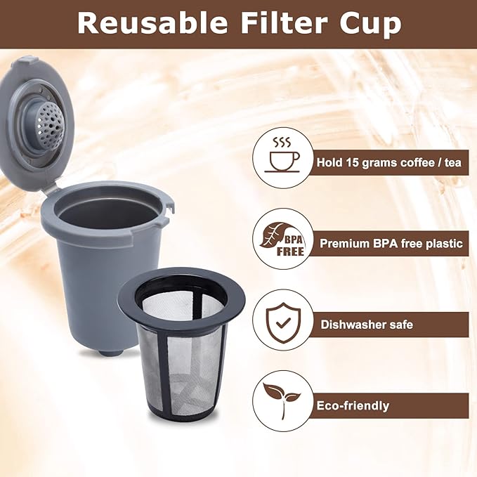KEEPOW Reusable Filter Cup for Cuisinart Coffee Maker Filter Replacement Parts, Reusable Coffee Filters for Cuisinart Single Serve Coffee Maker for HomeBarista Reusable Filter Cup, 2+2 Pack, Gray