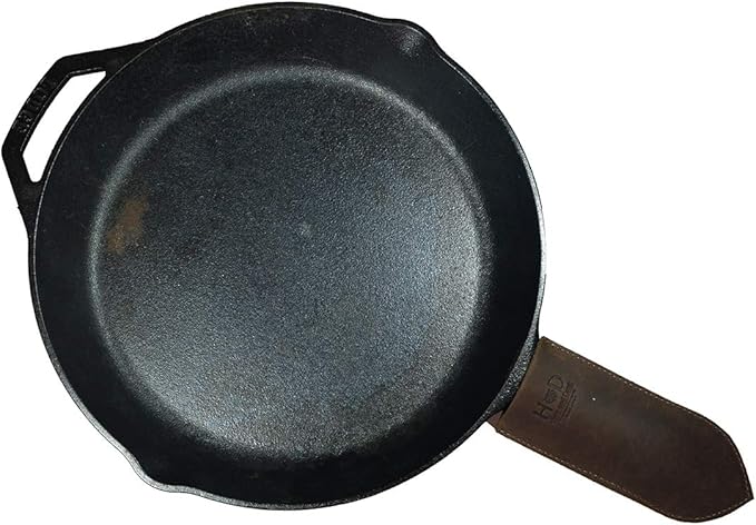 Hide & Drink, Cast Iron Hot Handle Cover, Skillet Panhandle Grips, Frying Pan, Heat Protection, Kitchen Essentials, Full Grain Leather, Handmade (Bourbon Brown, Large)