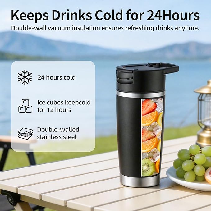 Portable Personal Blender 20oz Vacuum Cup Cordless Blende for 120 Watt Rechargeable Personal Size blender With Stainless Steel Bottle Ideal For-Shakes and Smoothies, BPA Free (Black）
