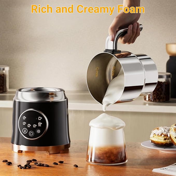 Milk Frother,Variable Temp and Froth Thickness,27oz/800ml Milk Steamer and Frother for cappuccino or Latte,Dishwasher Safe,6-in-1 Frother Machine (Black)