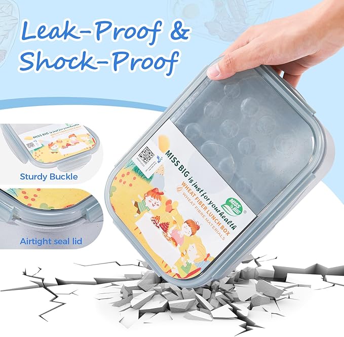 MISS BIG® Bento Box,Bento Box Adult,Lunch Box,Leak Proof Lunch Containers,No BPAs and No Chemical Dyes Bento Lunch Box,Dishwasher and Microwave Safe Lunch Containers for Adults(1900ml Gray)