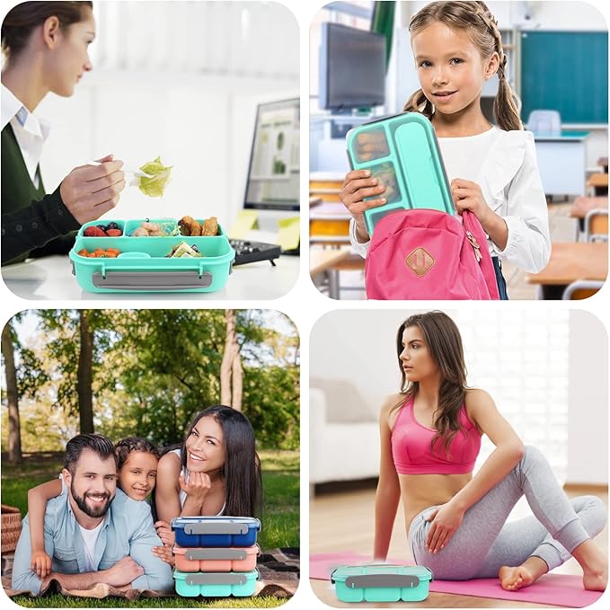 MaMix Bento Lunch Box Adult Lunch Box, Lunch Box Kids, Lunch Containers for Adults/Kids/Students,1300ML-4 Compartment Bento Lunch Box (green)