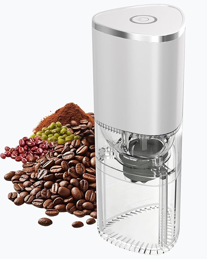 Portable Electric Coffee Grinder, Ergonomic Palm-Fitting Design for Comfortable Grip, USB Type-C Wireless Charging Adjustable Grind Settings for Coffee Beans/Grains(White)