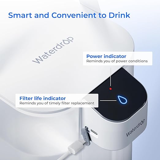 Waterdrop Rechargeable Water Filter Pitcher, Reduce 99.6% of Lead and 45+ Impurities, 6-Month Electric Water Dispenser, Instant 15-Cup Countertop System, NSF/ANSI 401&53&42&372, NOT Reduce TDS