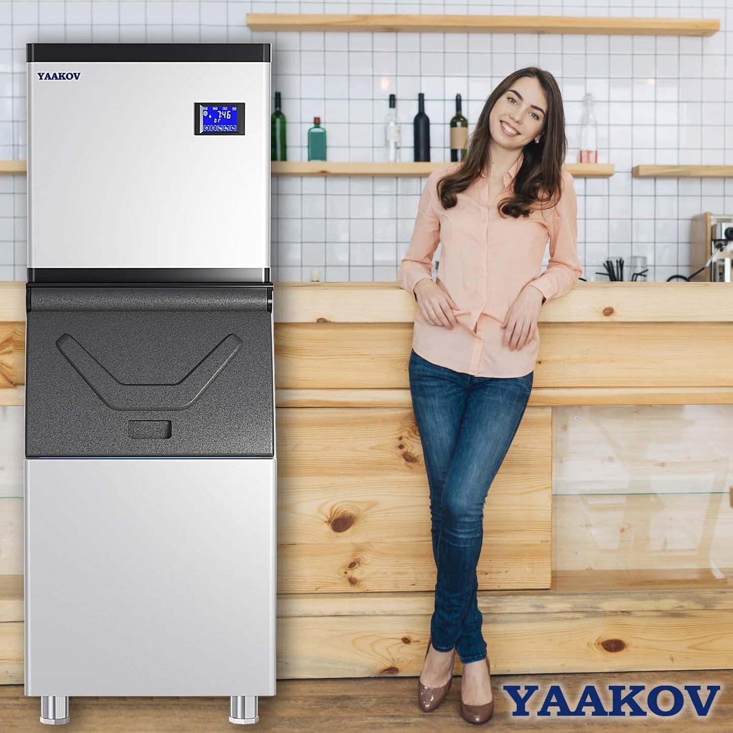 YAAKOV Commercial ice Machine Maker 650LBS/24H Commercial ice Maker Machine with 400LBS ice Maker Commercial Large Storage Bin,Ice Maker Machine Stainless Steel for Bar Cafe Restaurant Bussiness