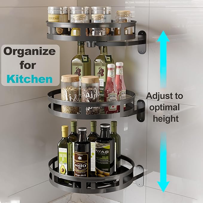 PZU Shower Caddy Corner Organizer, Lazy Susan Shower Organizer 360° Rotate Turntable Shelves, for Bathroom Kitchen Storage, No Drilling Rustproof Stainless Steel for Inside Shower Rack