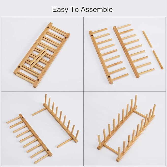 HBlife Bamboo Dish Plate Bowl Cup Book Pot Lid Cutting Board Drying Rack Stand Drainer Storage Holder Organizer Kitchen Cabinet（Keep Dry）