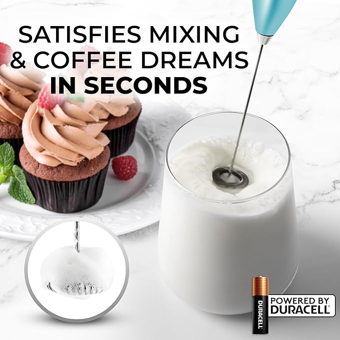 Zulay Kitchen Milk Frother Handheld Electric Whisk with AA Duracell Batteries – Durable Drink Mixer for Coffee, Lattes, Cappuccinos & More - Aurora
