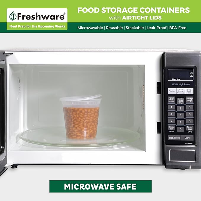 Freshware Food Storage Containers [240 Set] 24 oz Plastic Deli Containers with Lids, Slime, Soup, Meal Prep Containers | BPA Free | Stackable | Leakproof | Microwave/Dishwasher/Freezer Safe