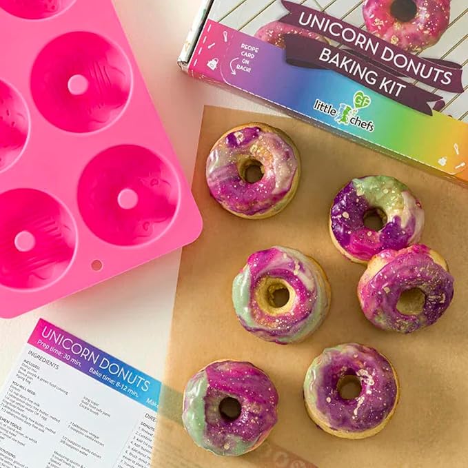 Little GF Chefs DIY Unicorn Donut Baking Kit for Kids | Gluten Free Rainbow Swirl Glaze Baking Supplies Gift Set with Icing Mix, Ingredients, Step-by-Step Instructions Dessert Kids Birthday Party