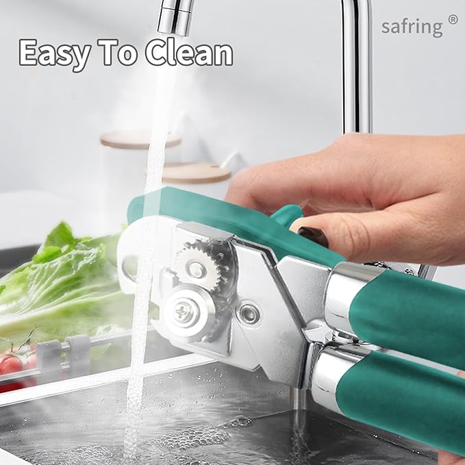 Can Opener Manual, Handheld Strong Heavy Duty Stainless Steel Can Opener, Comfortable Handle, Sharp Blade Smooth Edge, Can Openers with Multifunctional Bottle Opener, Aqua Sky