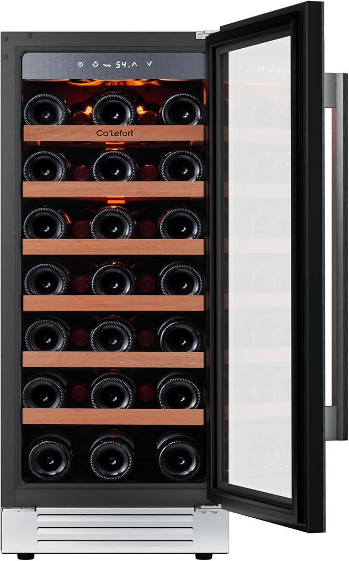Ca'Lefort 15 Inch Wine Fridge, 33 Bottle Wine Cooler Refrigerator, 40-65°F Wine Refrigerator Glass Door, 3 LED Wine Fridge, Built-in or Freestanding Fridge for Home/Bar/Kitchen (3.0 cu.ft)