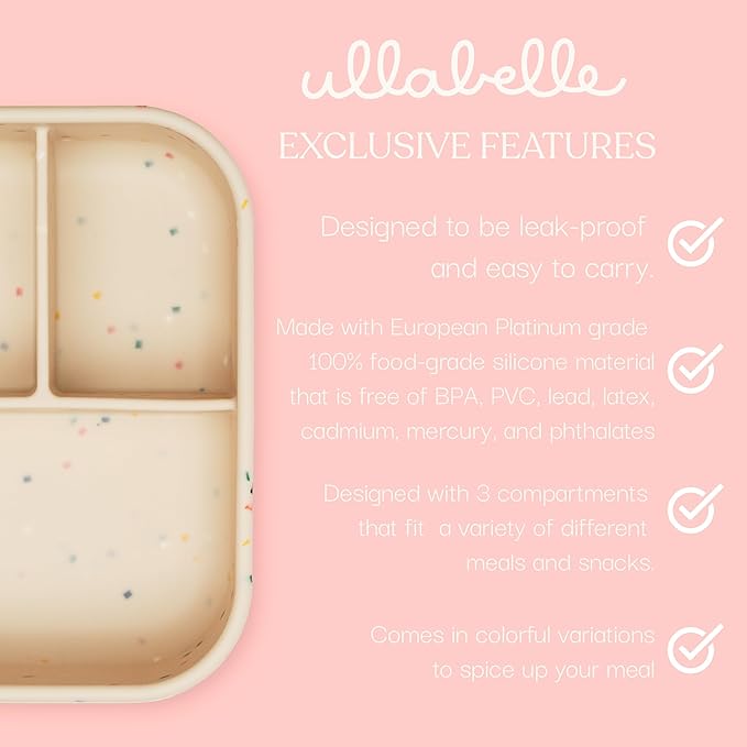 Ullabelle Leak Proof Bento Box Food-Grade Silicone Bento, BPA, Phthalate, Lead, & PVC Free - Bento Lunch Box for Daycare, Kids, & Adults - Leak Resistant Sets With Lids Snack Box Container (Grey)