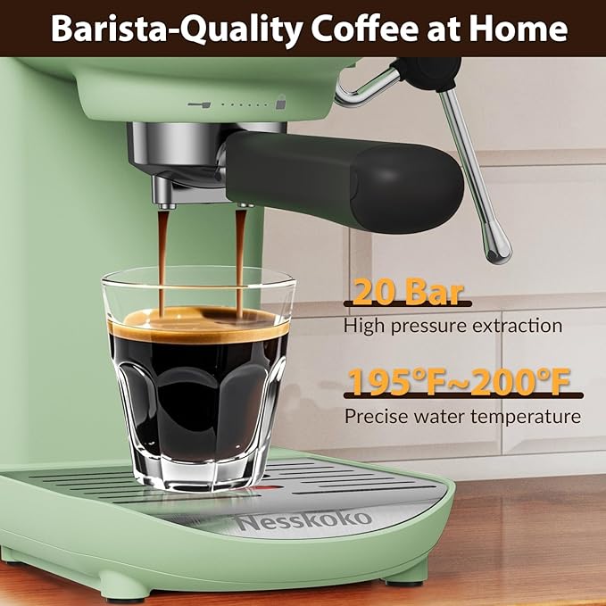 Espresso Machine with Steam Milk Frother Semi Automatic 20 Bar Compact Green with Touch Screen for home Cafetera Espresso, Latte, Cappuccino, Americano, Macchiato
