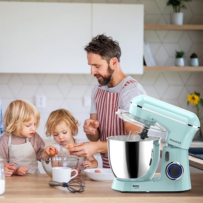 Honinst Stand Mixer, 6.5QT 10-Speed Tilt-Head Electric Stand Mixer, 3-In-1 Kitchen Mixer with Bowl, Dough Hook, Whisk and Beater, Food Mixer for Baking, Cake and Most Home Cooks, Blue