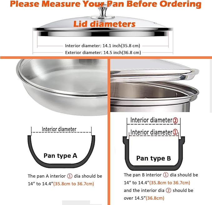 Glass lid for Large Pots and Pans, 14.25 Inch Cover for Replacement, Commercial Lid for Cookware, Frying Pans, Stockpot, Dishwasher safe and oven safe up to 400°F Fit Inner Dia14 to 14.4 Inch