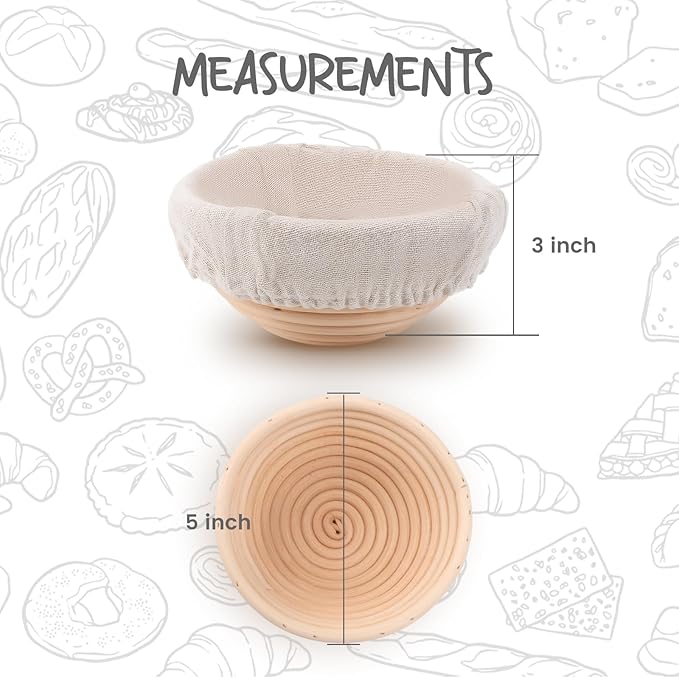 DOYOLLA Mini Bread Dough Proofing Basket & Liner (Set of 6, 5 inch), Sourdough Bread Bakery Bowls for Professional & Home Bakers