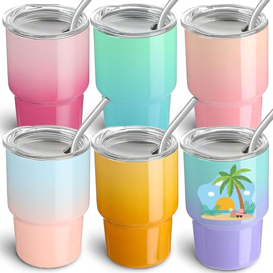 6 Pack 3 oz Gradient Mini Tumbler Shot Glass with Straw and Lid,Sublimation Shot Glasses Stainless Steel Vacuum Insulated Mini Tumblers Cups Gifts for Wedding Cocktail Party