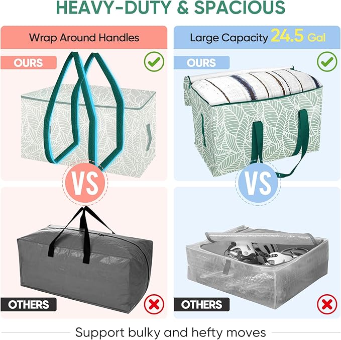 BALEINE 4-Pack Oversized Moving Bags with Reinforced Handles, Heavy-Duty Storage Tote for Clothes, Moving Supplies (Antique Folidage, 4-Pack)