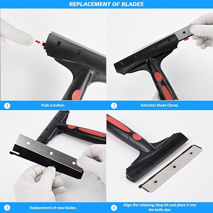 EHDIS Extenble Razor Blade Scraper, 16''-58'' Long Handle 6" Wide Blade Scraper Tool with 10 Double-Edge Blades for Cleaning Paint, Caulk, Adhesive,Painting, Tile, Floors, Ice Scraper (068-pro)