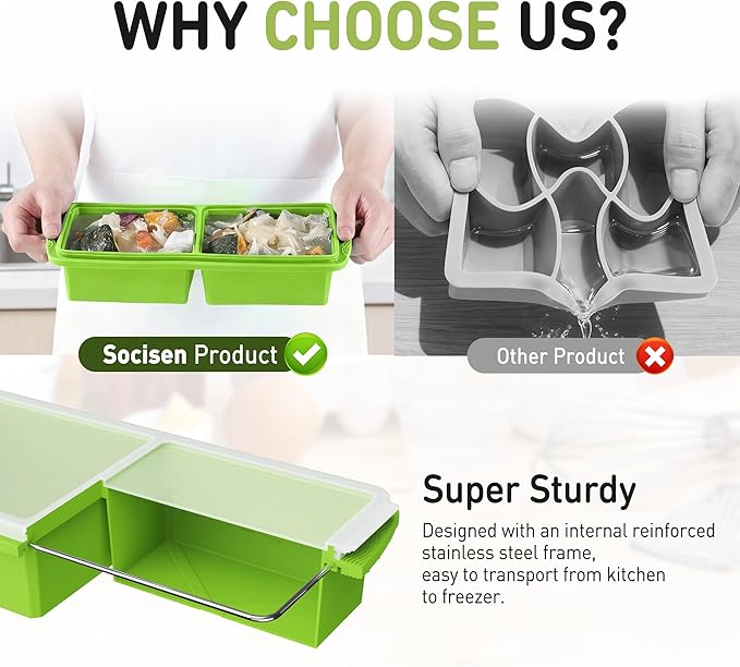 Silicone Freezer Tray with Lid Soup Freezer Container Molds with Steel Reinforced Rim Ice Cube Freezer Molds for Soup, Sauce, Leftovers, Homemade Meal Prep Containers Butter Molds Kitchen Sets