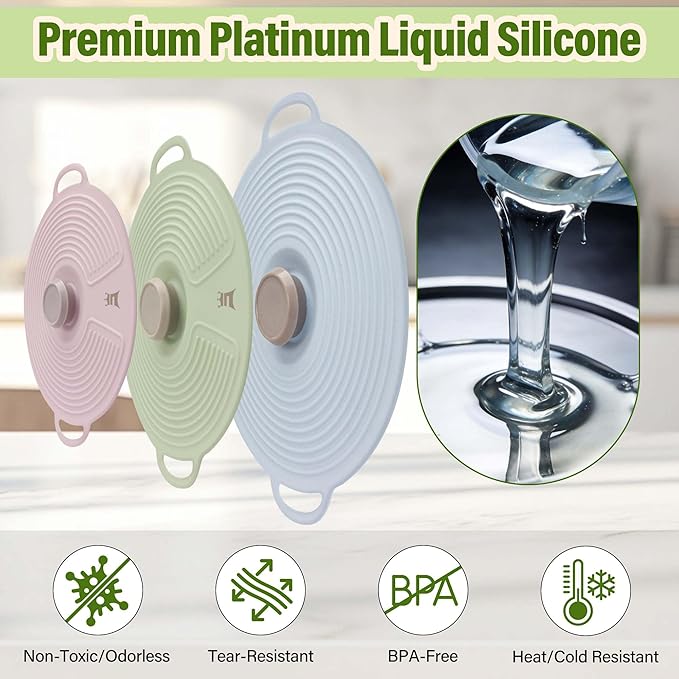 Silicone Lids for Bowl 3 Pack, Microwave Splatter Cover with 3 Sizes Reusable Heat Resistant Lids Fits Bowls, Plates, Pots, Pans, Skillets, Stove Top, Oven, Fridge Dishwasher Safe