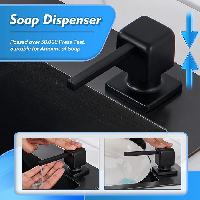 CREA Soap Dispenser for Kitchen Sink, Kitchen Soap Dispenser Black Square Built in Sink Soap Dispenser for Bathroom with 17 OZ Bottle
