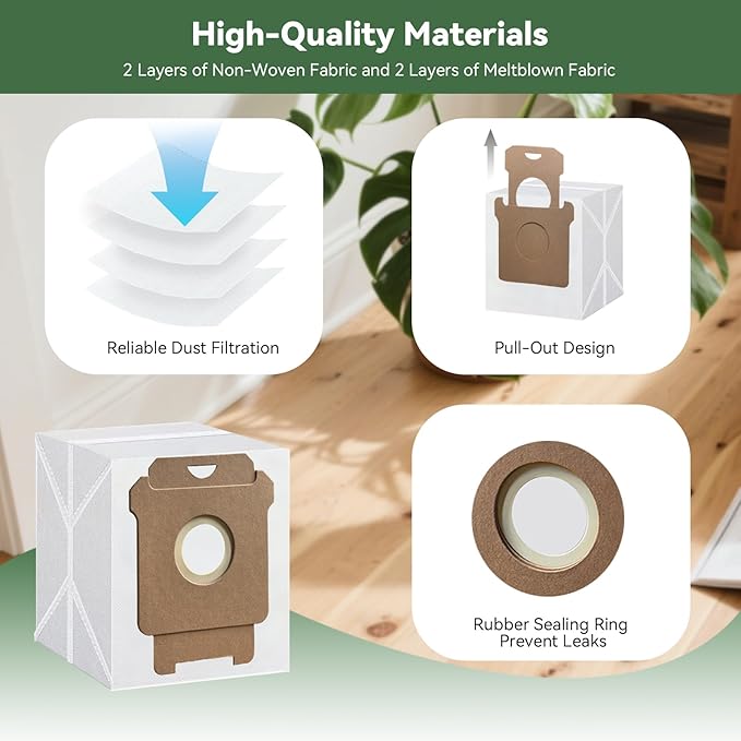 6 Pack 104 Vacuum Bags for iRobot Roomba 104/105 Combo, Plus 405 (G181)(G185), Max 705 Vac, Max 705 Combo, 105 Vac, Plus 504 Vac, Plus 505 Combo, Q052 | Disposable Dirt Disposal Bag for AutoEmpty Dock
