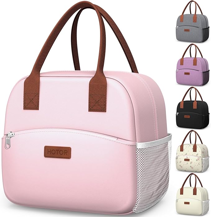 HOTOR Lunch Bag for Women & Men - Wear-Resistant Insulated Lunch Box with Large Capacity, Multi-Functional Cooler Bag for Office, Picnic, Pink, 10L, 10.60" x 5.90" x 9.50"