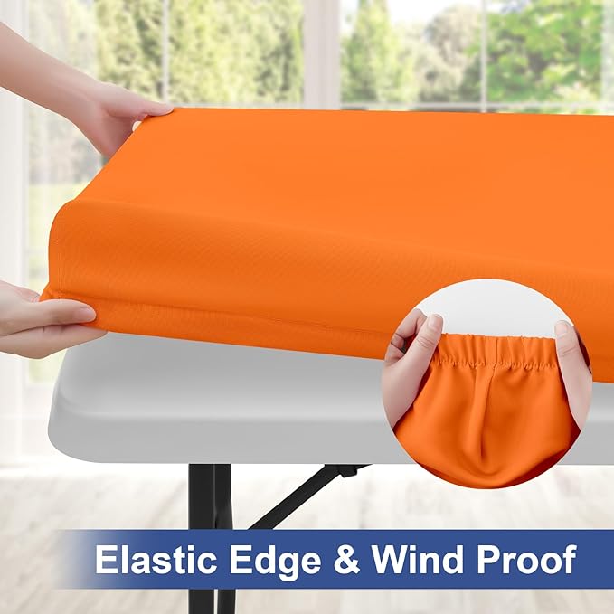 homing Rectangle Table Cloth Cover, Waterproof Polyester Elastic Fitted Tablecloth, Fits for 6 Foot Folding Tables, Washable Table Protector for Picnic, Camping, Outdoor (Orange, 30" x 72")