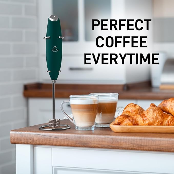 Zulay Kitchen Patented Tornado Triple Whisk Milk Frother with 4 Duracell Batteries – Handheld Foam Maker for Coffee, Lattes, Matcha & Hot Chocolate – Rich, Creamy Froth in Seconds - Dark Green
