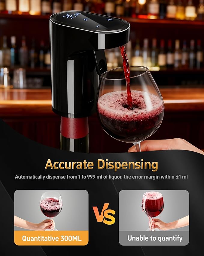 5-in-1 Electric Wine Decanter with Aerator,Digital Alcohol Bottle Dispenser Adjustable Dosing,Smart Whiskey Pourer, Liquor/Spirits Pump Automatic,Nice Gifts for Women Men Mom Dad Husband Boss(Black)