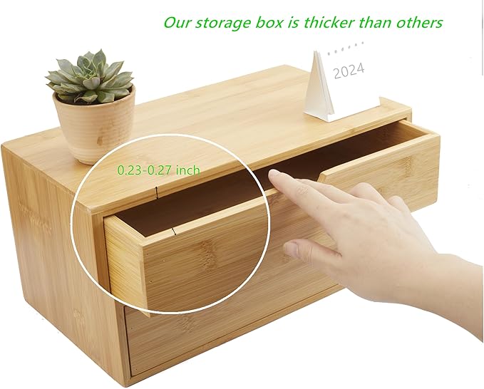 Charmewooden Bamboo Desk Organizer with Drawers, Countertop Organizer with Drawers Makeup Storage Drawer 2 Drawers Tabletop Storage Organization Box Home Office Workspace Bathroom Toiletries Supplies