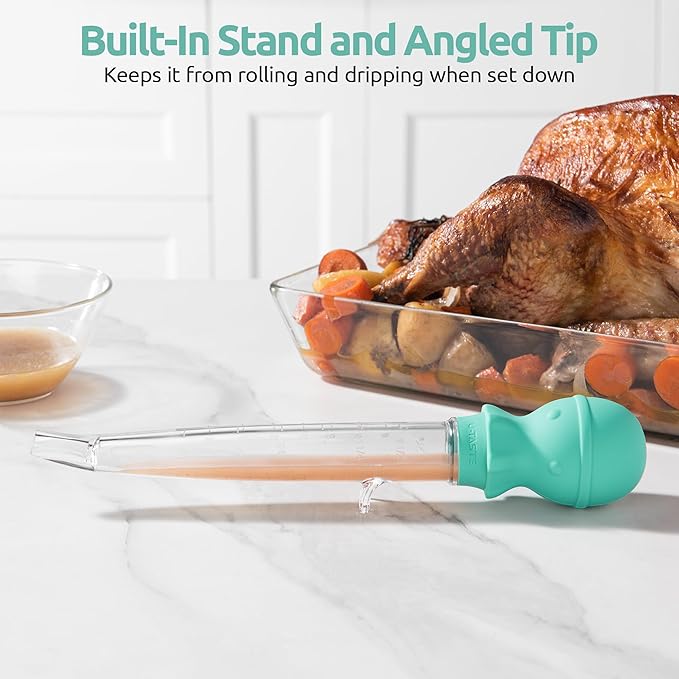 U-Taste 18/8 Stainless Steel Measuring Cups and Spoons Set of 10 Piece, Upgraded Thickness Handle and 1.5oz Heat Resistant Angled Turkey Baster with Cleaning Brush for Cooking Basting (Aqua Sky)