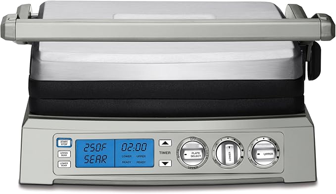 Cuisinart 6-in-1 Elite Griddler, Electric Grill, Griddle & Top Melt, 500°F Temperature Sear Function, LCD Screen, Dishwasher-Safe Cooking Plates, GR-300NAS, Stainless Steel
