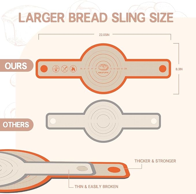 Silicone Bread Sling Oval and Round, 2 PCS Nonstick＆Reusable Bread Baking Mats, Easy-To-Clean Dutch Oven Liners, Sourdough Bread Baking Supplies (Oval and Round, Orange)