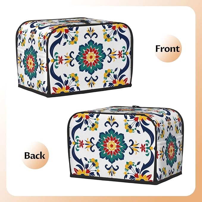 Traditional Mexican Trible Toaster Cover 2 Slice, Cute Rural Bread Machine Cover, Washable Dust-Proof Cover for Kitchen Small Appliance Cover,with Top Handle