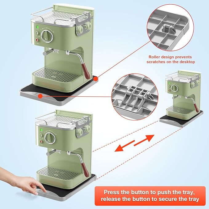 ARGOMAX Appliance Rolling Tray, Coffee Maker Slider, coffee pull out tray, sliding coffee maker tray, Suitable for coffee machines, air fryers and other appliances (Gray-Plastic)