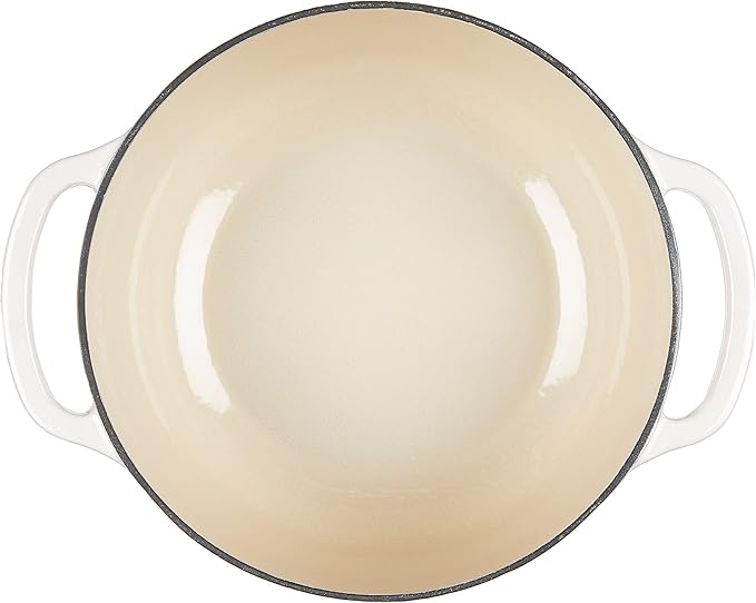 Lodge 4.5 Quart Enameled Cast Iron Dutch Oven with Lid – Dual Handles – Oven Safe up to 500° F or on Stovetop - Use to Marinate, Cook, Bake, Refrigerate and Serve – Oyster White