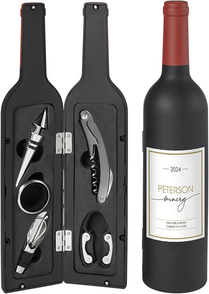 Let's Make Memories Personalized 5-Piece Wine Tool Set - Wine Bottle Opener - Bar Accessory