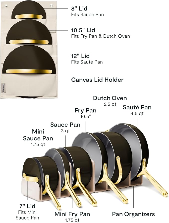 Caraway Deluxe Non-stick Ceramic Cookware Set (16 Piece) Pots, Frying Pans, Lids and Kitchen Storage - PFAS & PFOA Free - Oven Safe Pan Set & Compatible with All Stovetops - Black