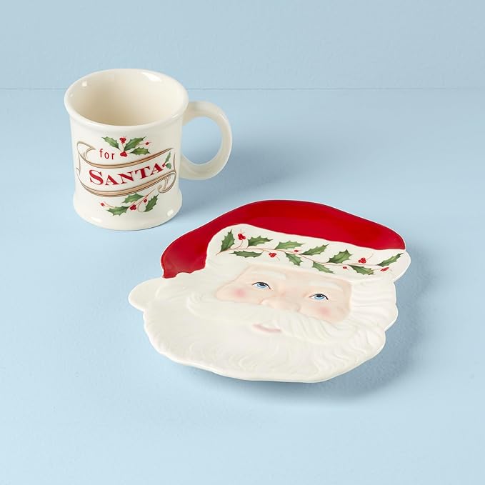 Lenox 895042 Holiday 2-Piece Cookies For Santa Set, Red & Green, Christmas Hosting