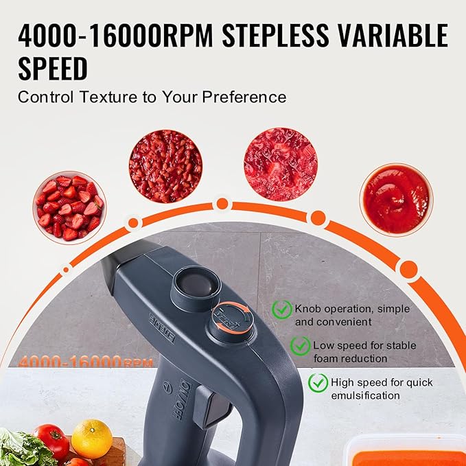 VEVOR Commercial Immersion Blender, 350W Heavy Duty Hand Mixer, 16 inch Stepless Variable Speed Mixer with Stainless Steel Blade, Multi-Purpose Portable Mixer for Soup, Sauces, Mashed Potatoes, Cream