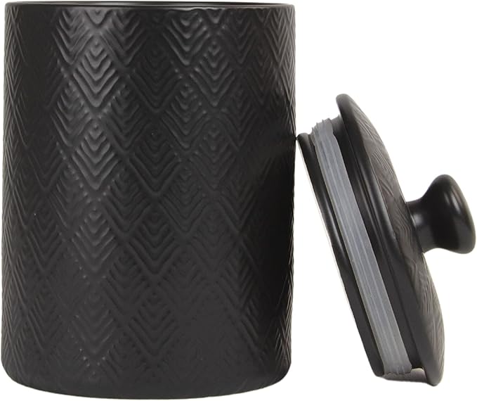 10 Strawberry Street Embossed Marquis Ceramic Kitchen Canister Set, Set of 3, Matte Black